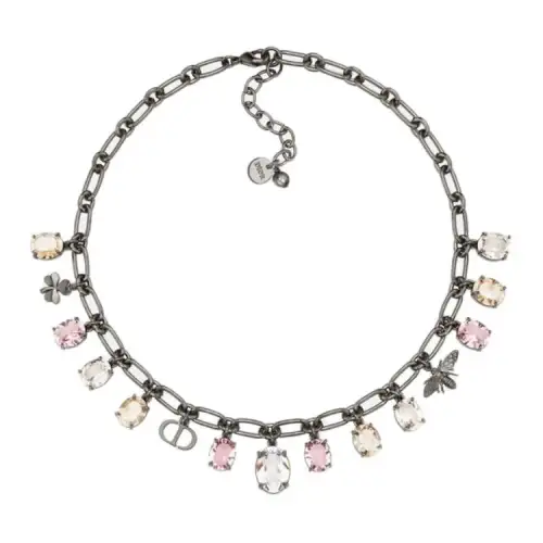 DIOR Metal, Faux Crystal Necklaces Women's Gunmetal