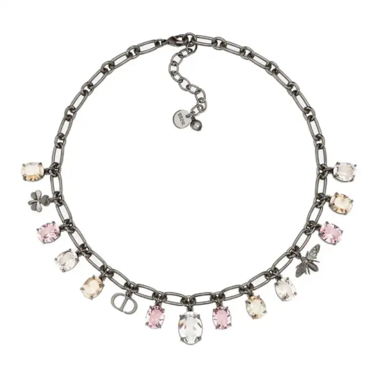 DIOR Metal, Faux Crystal Necklaces Women's Gunmetal