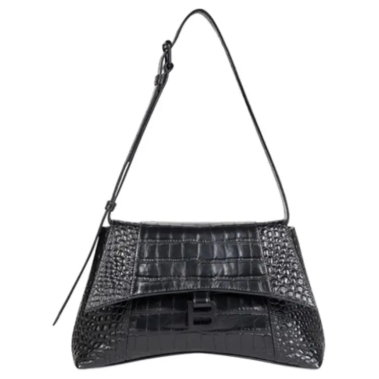 Balenciaga Downtown Crocodile Embossed Calfskin Handbag, Shoulder Bag, Crossbody Bag Small Unisex Black