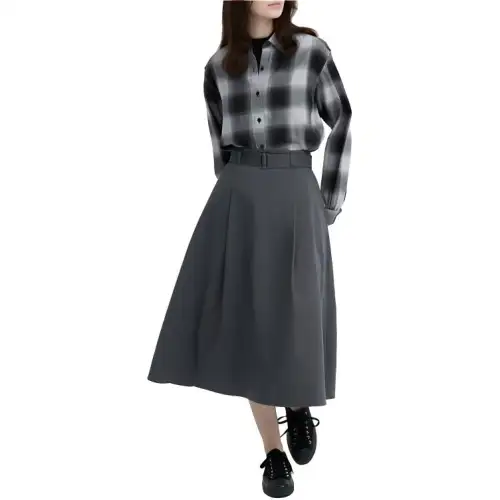 UNIQLO Casual Long Skirts Women's Asphalt Gray Moderate Mid Length Pleated Skirt