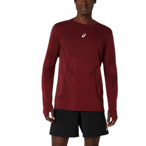 ASICS ROAD T Shirts Men's Dark Red Crew Neck Moderate