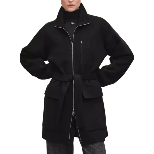 HERMES Coats Women's Black Stand Collar Moderate