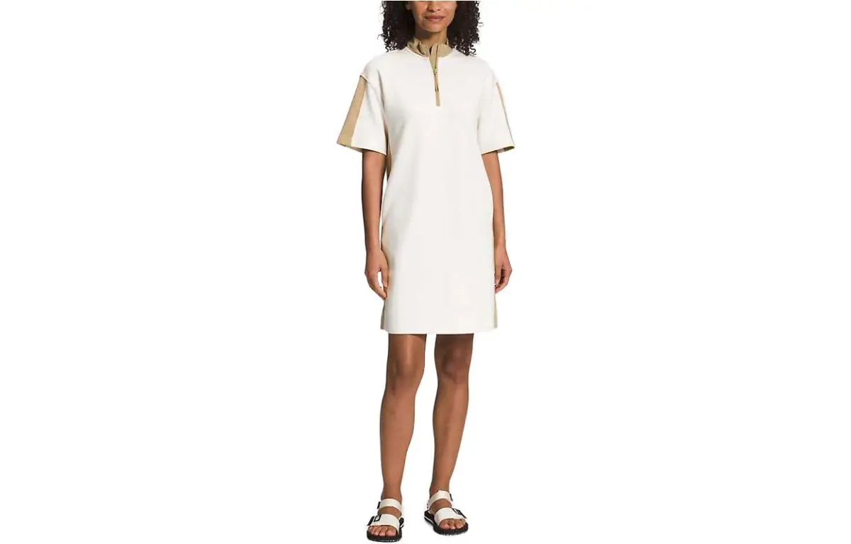 THE NORTH FACE Short-Sleeved Dresses Women's White Stand Collar Moderate Mid-Length