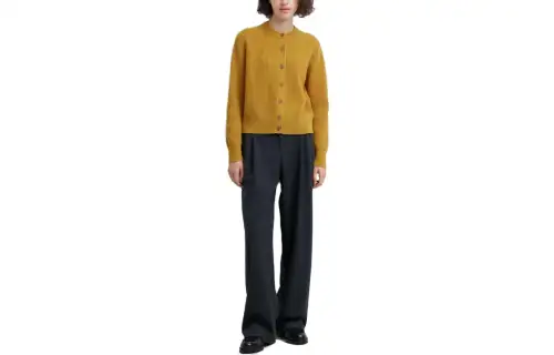 UNIQLO Knitwear Women's Bright Yellow Crew Neck Moderate Cardigan