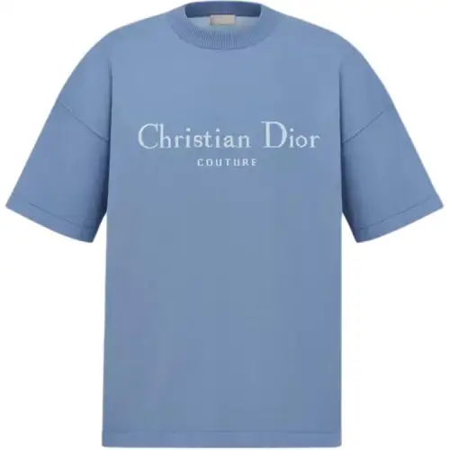 DIOR T Shirts Men's Blue Crew Neck Moderate Straight Fit