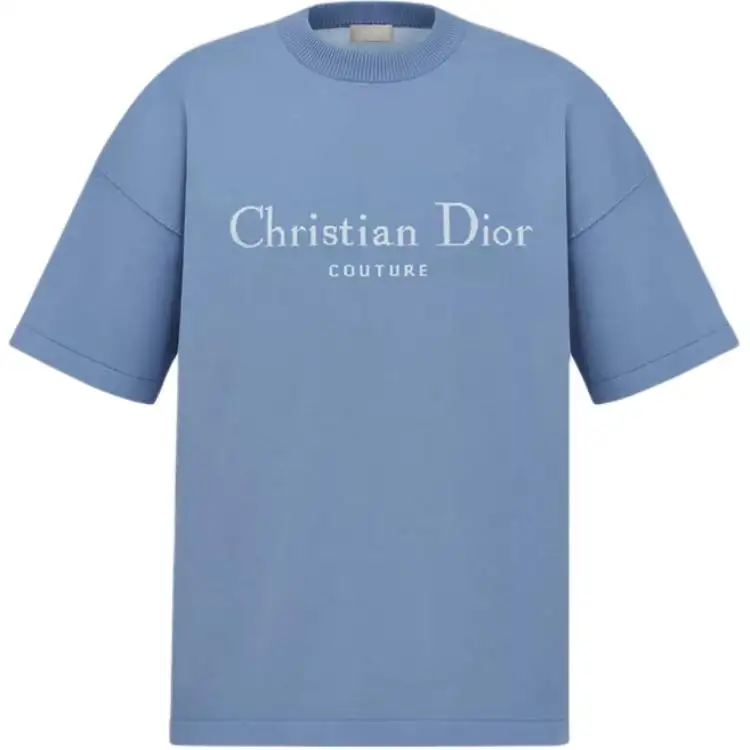 DIOR T Shirts Men's Blue Crew Neck Moderate Straight Fit