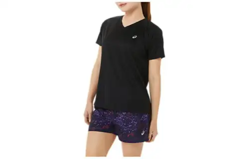 ASICS READY SET LYTE T Shirts Women's Black V Neck Moderate Straight Fit