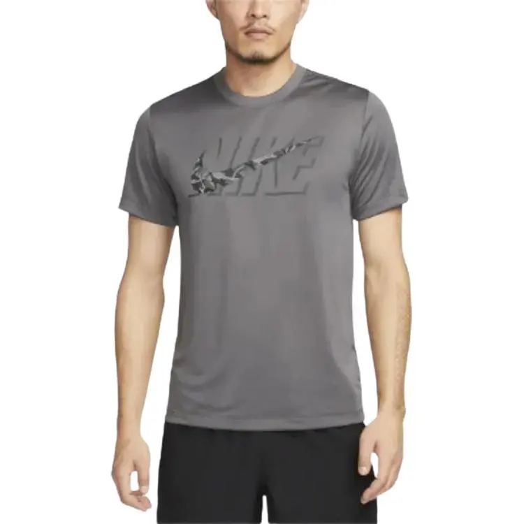 Nike T-Shirts Men's Gray Crew Neck Moderate Straight Fit