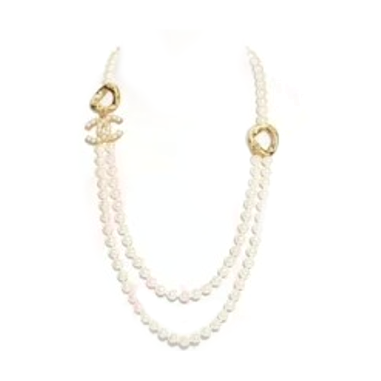 CHANEL 24A Metal, Glass Pearl, Crystal Necklaces Women's Gold