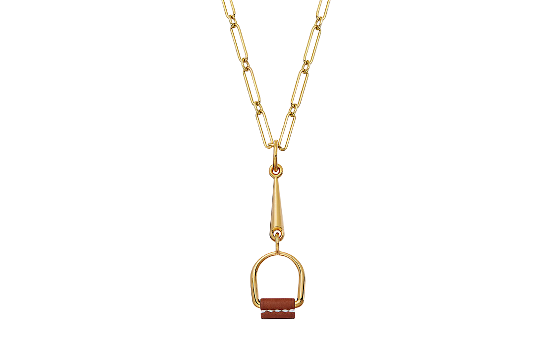 HERMES Heritage Equestre Gold Plated, Metal Calfskin Necklaces Women's Gold