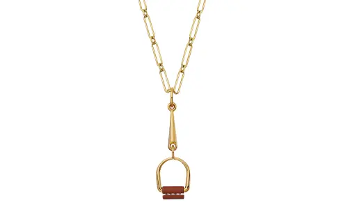 HERMES Heritage Equestre Gold Plated, Metal Calfskin Necklaces Women's Gold