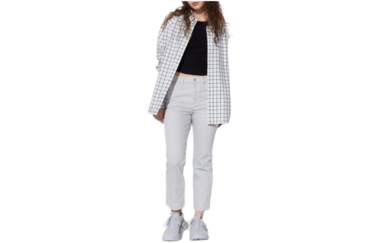 UNIQLO Uniqlo FW24 Denim Series Solid Color Slim Fit Nine-Point Straight Jeans Women's Gray