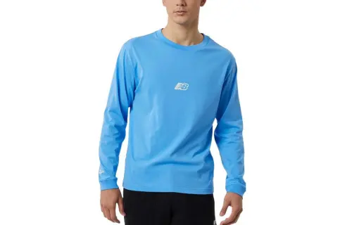 New Balance T Shirts Men's Blue Crew Neck Moderate Straight Fit