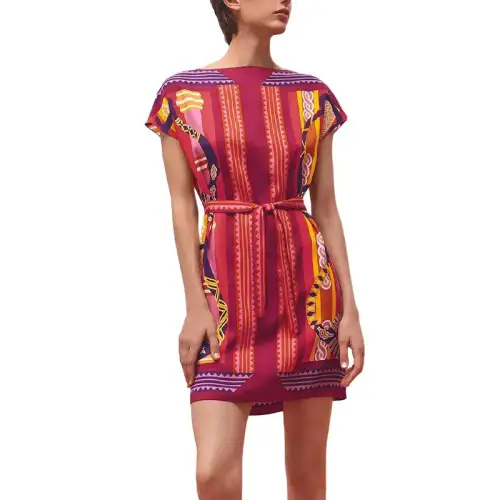 HERMES Short Sleeved Dresses Women's Pink Crew Neck Moderate Mid Length