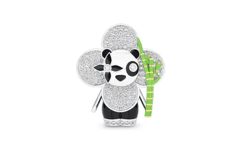 LOUIS VUITTON Vivienne Panda Pendant White Gold Yellow Gold Onyx Lacquer & Diamonds