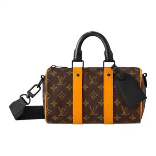 LOUIS VUITTON Keepall Coated Canvas With Leather Shoulder Bag, Crossbody Bag, Handbag Women's Brown & Orange