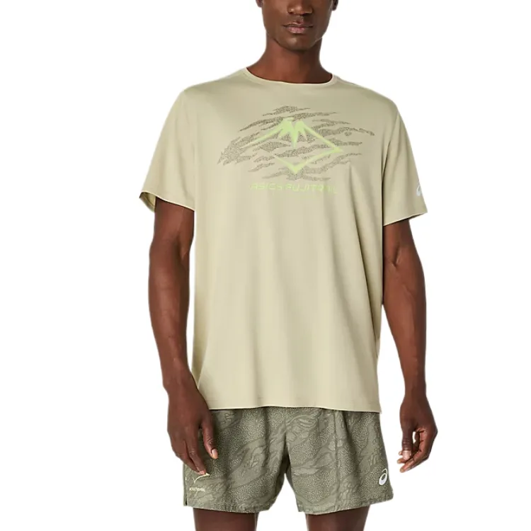 ASICS FUJITRAIL T-Shirts Men's Khaki Crew Neck Moderate Straight Fit