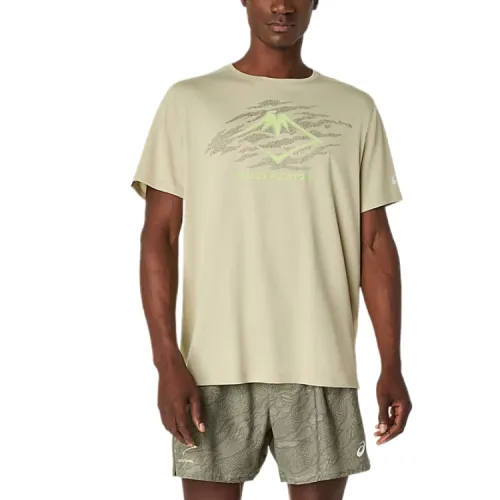 ASICS FUJITRAIL T Shirts Men's Khaki Crew Neck Moderate Straight Fit