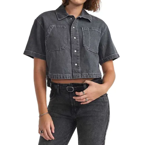 Vans Shirts Women's Washed Gray Lapel Moderate Denim