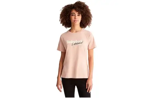 Timberland T Shirts Women's Light Pink Crew Neck Moderate Straight Fit