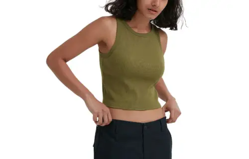 UNIQLO Tank Tops Women's Olive Crew Neck Moderate Straight Fit
