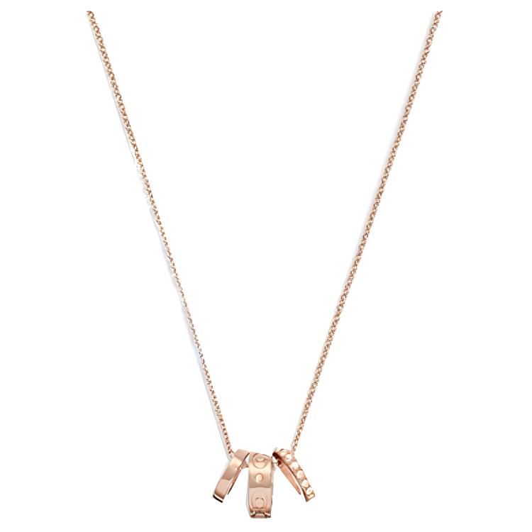 COACH Coach Signature Triple Ring Kissing C Series Glass Brass Necklace Women’s Rose Gold