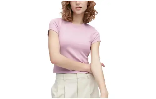 UNIQLO T Shirts Women's Pink Crew Neck Moderate Straight Fit