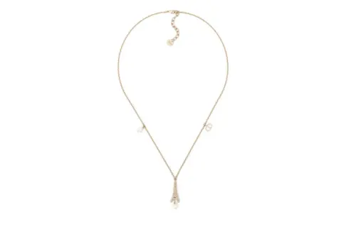 DIOR Resin Pearl Metal Necklaces Women's Gold