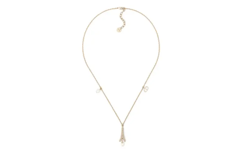 DIOR Resin Pearl Metal Necklaces Women's Gold