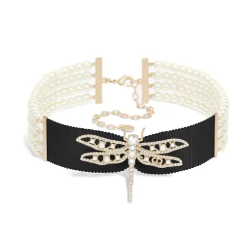 DIOR Satin, Metal, Crystal, Resin Pearl Necklaces Women's Gold