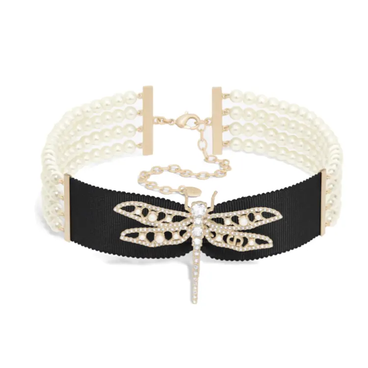 DIOR Satin, Metal, Crystal, Resin Pearl Necklaces Women's Gold