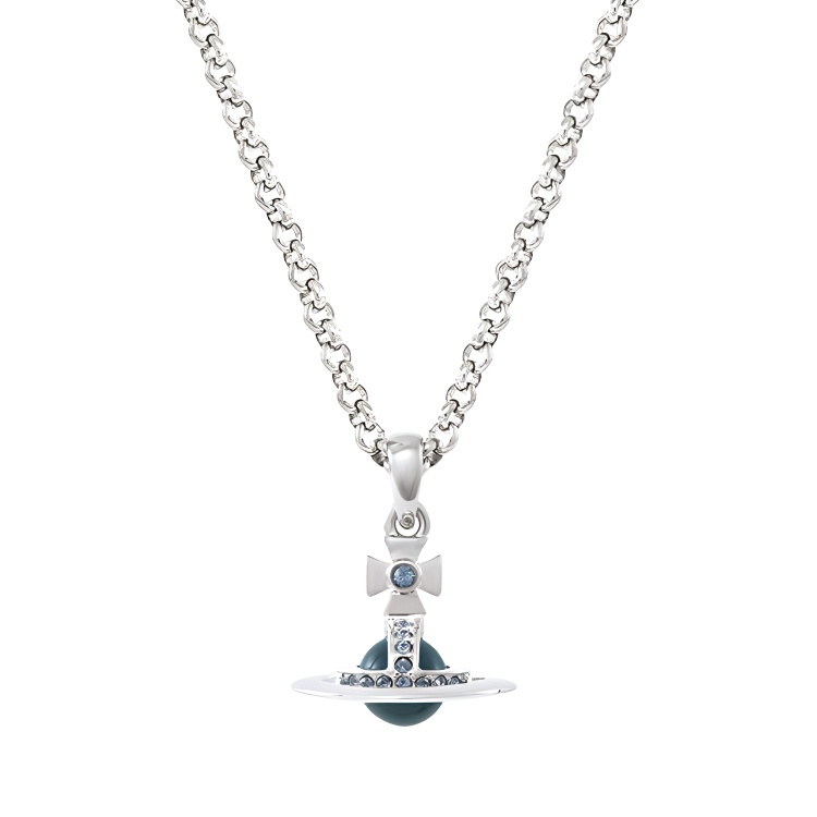 Мужское колье Vivienne Westwood Petite orb (серебристо-синее)