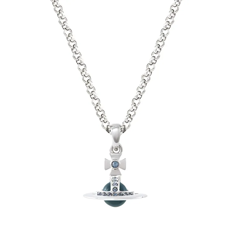 Vivienne Westwood Brass Earth Pendant Necklace Men's Silver/Denim Blue