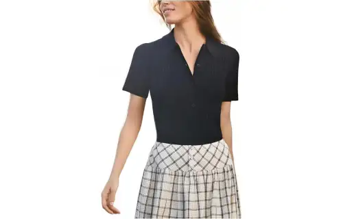 UNIQLO X INES DE LA FRESSANGE UNIQLO X Ines De La Fressange Knitwear Women's Navy Blue Polo Collar Moderate Cardigan