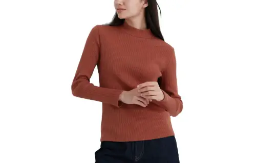 UNIQLO T Shirts Women's 28 Dark Orange Turtleneck Moderate Straight Fit