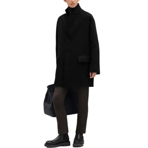 HERMES Coats Men's Black Lapel Moderate Straight Fit