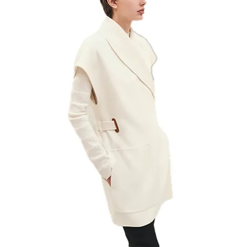 HERMES Vests Women's White Lapel Moderate Knitted Fabric