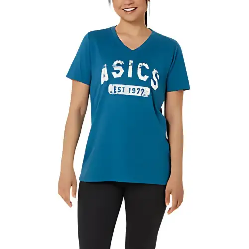Asics EST 1977 V NECK T Shirt Women's Turquoise