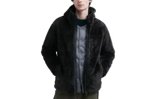 UNIQLO Velvet Jackets Men's Black Stand Collar Moderate