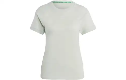Adidas Originals T Shirts Women's Linen Green Crew Neck Moderate Straight Fit