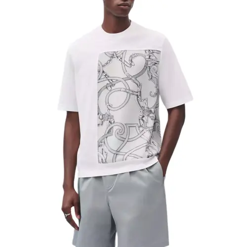 HERMES T Shirts Men's White Crew Neck Moderate Straight Fit