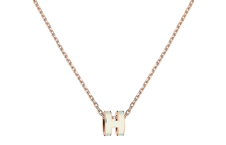 HERMES Колье Hermès POP H series Mini Pop H с логотипом и покрытием из розового золота женский Кулон белый цепь полосатый Роза золотой