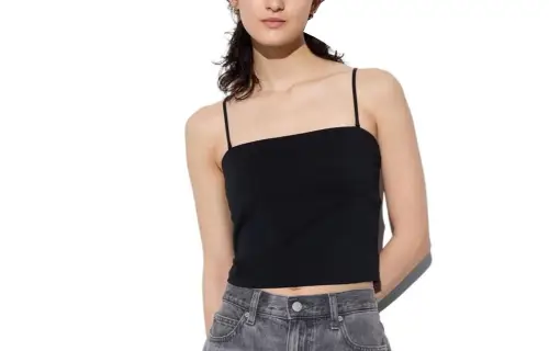 UNIQLO Camisoles Women's Black Square Collar Moderate Straight Fit