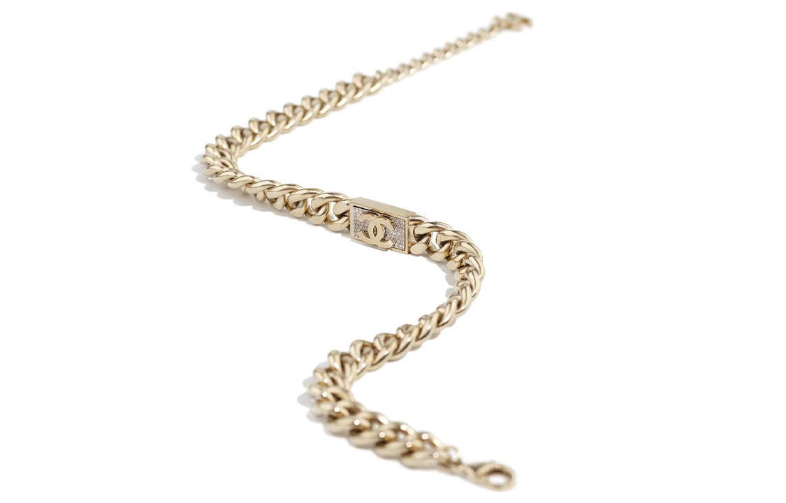 CHANEL Double C Metal, Brass, Gold Crystal Necklaces Unisex Gold
