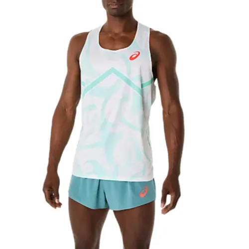 ASICS Tank Tops Men's White Crew Neck Moderate Racerback