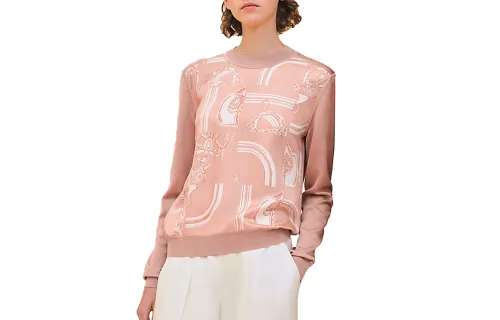 HERMES Knitwear Women's Rose Crew Neck Moderate Other