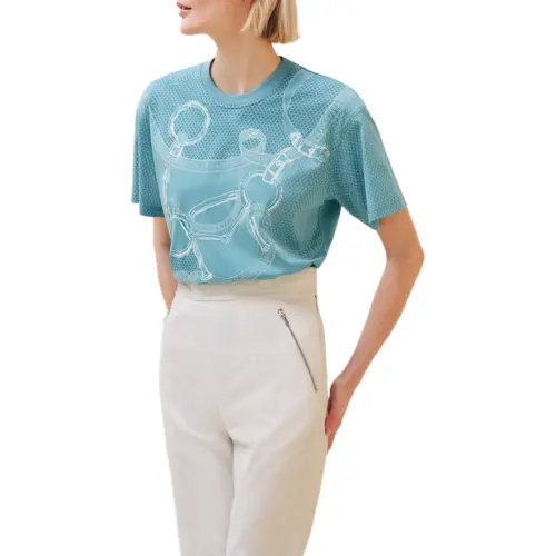 HERMES T Shirts Women's Blue Crew Neck Moderate