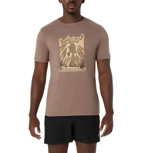ASICS T Shirts Unisex Taupe Crew Neck Moderate