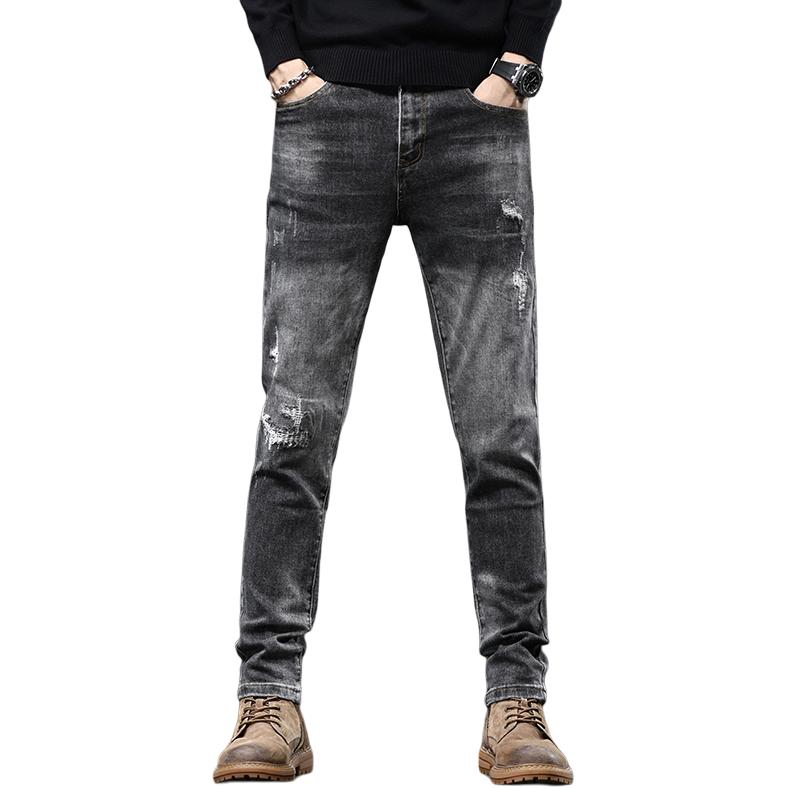 Jeep Jeep Casual Series SS24 Slightly Elastic Mid-Rise Washed Wear-Resistant Slim Simple Comfortable Versatile Jeans Men's Black Gray