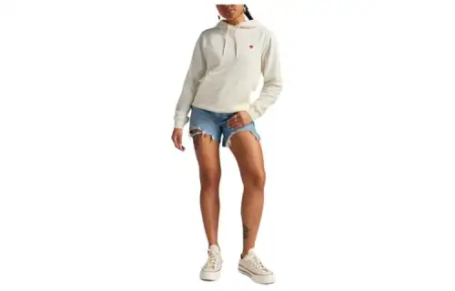 Converse Heart Pullover Hoodie Sweatshirt Women's Beige